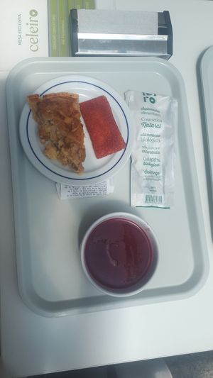 Beet soup and hawain quiche at Celeiro - Campus de Sao Joao in Porto