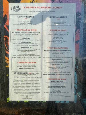 Brunch menu at Le Hasard Ludique in Paris