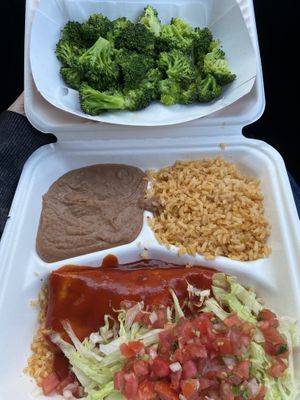 Enchilada plate with a side of steamed broccoli   at El Rancho Taqueria in Rohnert Park