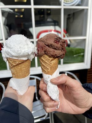 Lemon sorbet & dairy free cherry chocolate ice cream   at Miele's Gelateria - Inverness in Inverness