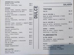 Menu w/vegan options at Café Área in Santiago