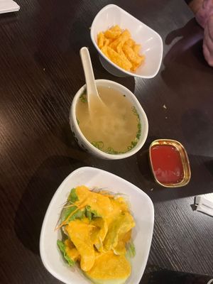 Vegan miso soup, salad, and also the appetizer they give is vegan !  at Sakura Asian Cuisine & Sushi in Spring Hill