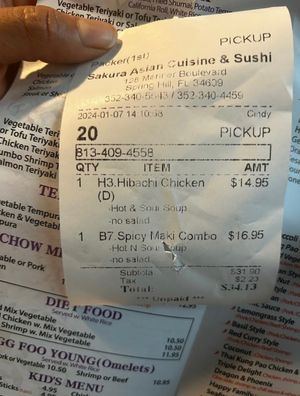  at Sakura Asian Cuisine & Sushi in Spring Hill