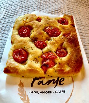 Focaccia with tomatoes   at Panfé in Bologna