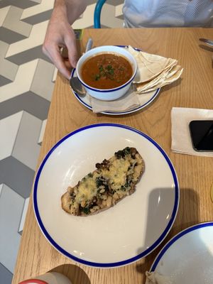 Vegan brekkie bruschetta and Ful Medames  at The Daily - Rove City Walk  in Dubai