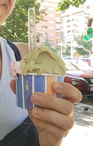 4 euro 》 stracciatella, pistacchio, amarena at Gelateria Cucurucho in Rome