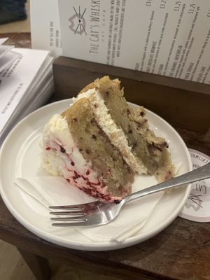 Raspberry and vanilla cake   at The Cat's Whiskers in York