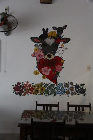 Artwork in the dining area  at Karma Waters in Da Nang