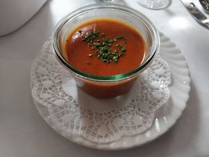 Starter: tomato soup at Restaurant Haus Dohmen in Heinsberg