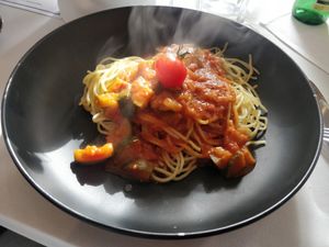 Spaghetti pan with vegetables at Restaurant Haus Dohmen in Heinsberg