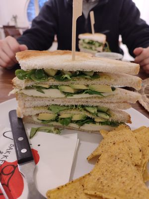 Sandwich but Im not sure if the mozzarella and pesto is really vegan at Bakker Joost - Borger in Borger