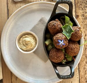 Falafel and hummus   at Pipe and Glass in Beverley