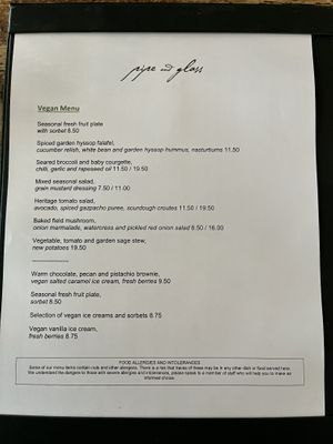 Menu  at Pipe and Glass in Beverley