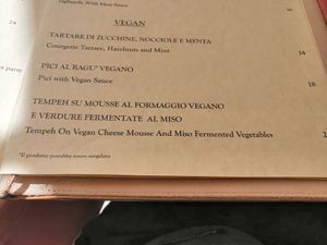 Menù vegan aggiornato at Essenza Dario e Anna - dal 1964 in Arezzo