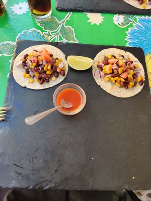 Corn and beans tacos (I already ate 2) at Casa Mexico in Funchal