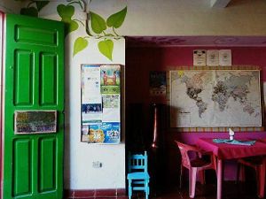 People from all over the world visiting putting a pin on where they are coming from at Yerbabuena del Sisal in Valladolid