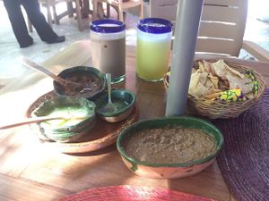 Dip from Yucatan and free salsas and tacos  at Yerbabuena del Sisal in Valladolid