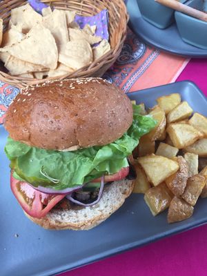 Vegan burger  at Yerbabuena del Sisal in Valladolid