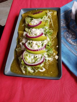 Vegetarian enchiladas verde at Yerbabuena del Sisal in Valladolid