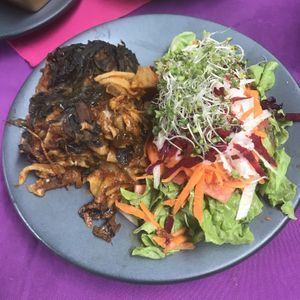 Vegan lasagna at Yerbabuena del Sisal in Valladolid