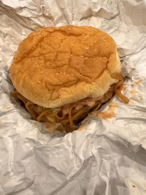 Vegan Noodle Burger (no butter, no paneer)  at Momo Hub in Brampton