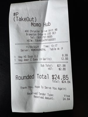 Receipt  #Veganuary at Momo Hub in Brampton