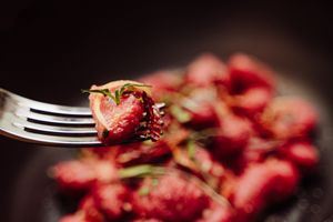 Fresh Gnocchi made with red beets and enriched with lemon and agave. Fresh, sophisticated and mouthwatering! at Primo Pasta Amsterdam in Amsterdam