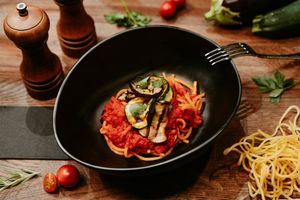 Spaghetti with grilled vegetables soaked in tomato sauce. Incredibly delicious and a very true classic of Italian cuisine as well! at Primo Pasta Amsterdam in Amsterdam