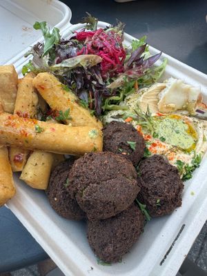 Falafel platter at Chickpea Food Truck in Vancouver