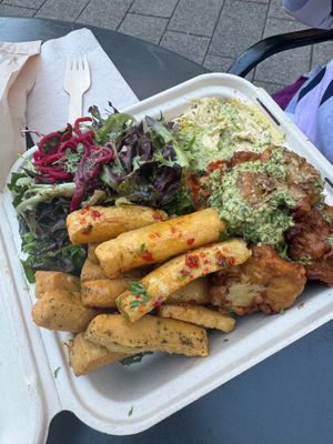 Fried cauliflower platter at Chickpea Food Truck in Vancouver