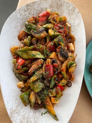 Delicious vegetables with vegan feta at Grill House Temptation - Ψησταριά Μπυρασμός in Rhodes