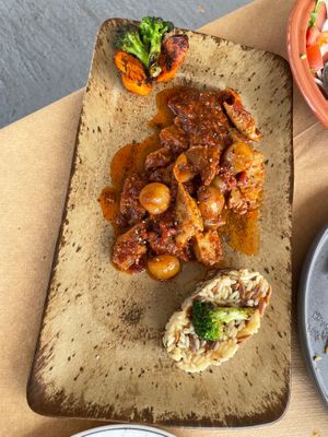 Soya pieces with onion sauce at Grill House Temptation - Ψησταριά Μπυρασμός in Rhodes