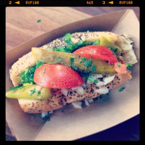 Chicago Style Soy Dog at Linx in Orange