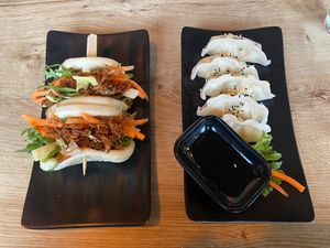 Bao and crystal dumplings  at EatHappy Vegan - Rosenhoff in Oslo