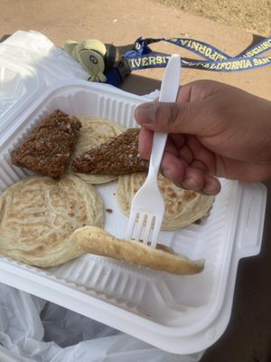 The chicken was good, the “waffles” were actually pancakes at The Happy Hooligans in San Jose