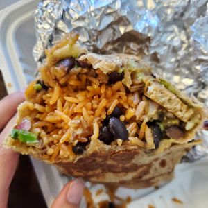 Butter and garlic chick'n burrito at The Happy Hooligans in San Jose