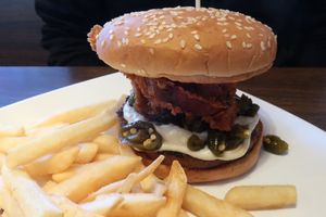 Spicy burger at The Happy Hooligans in San Jose