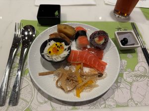 Plate of vegan buffet items  at Kyo Kyo Vegetarian Restaurant - 京享蔬食百匯餐庁 in Kaohsiung