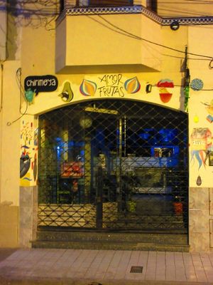 Store front at night at Chirimoya in Salta
