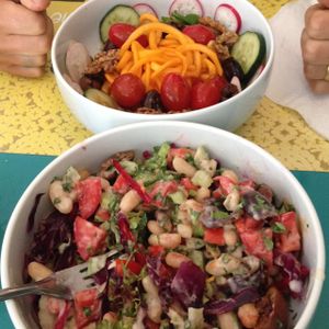 pumpkin spaghetti salad and white bean salad at Chirimoya in Salta