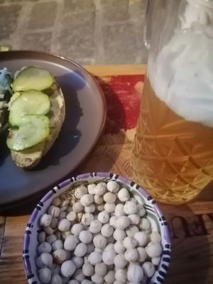 Vegan bruschetta and dried chickpeas at Casamatta in Taormina