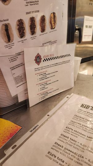 Vegan menu by register at Velvet Taco in Grapevine