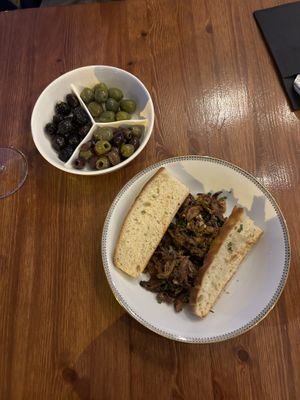 Olives, oyster shroom ‘herring'  at Prosta Pasta Fresca in Krakow