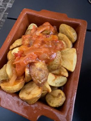 Potatoes with red saucee  at Casa Portuguesa in Leverkusen
