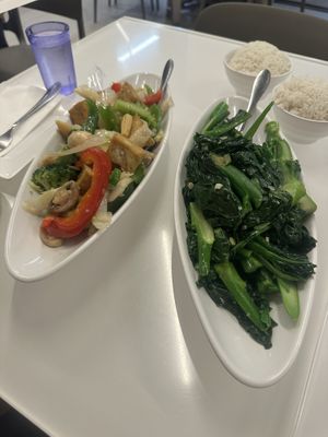 Garlic tofu and vegetables and Chinese broccoli   at Joy Yee in Chicago