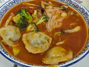 Tomato sauce with "kway teow" which is suitable for vegans  at Happy Veg Cafe 乐蔬坊 in Central Singapore