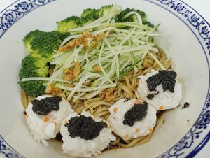 Black truffle shrimp ball noodles. Nice! at Happy Veg Cafe 乐蔬坊 in Central Singapore