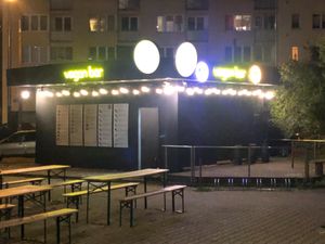 Outside (at night) at Vebap in Warsaw