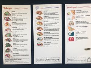 Menu at Vebap in Warsaw