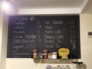 Drinks menu at Mandala Café in East London